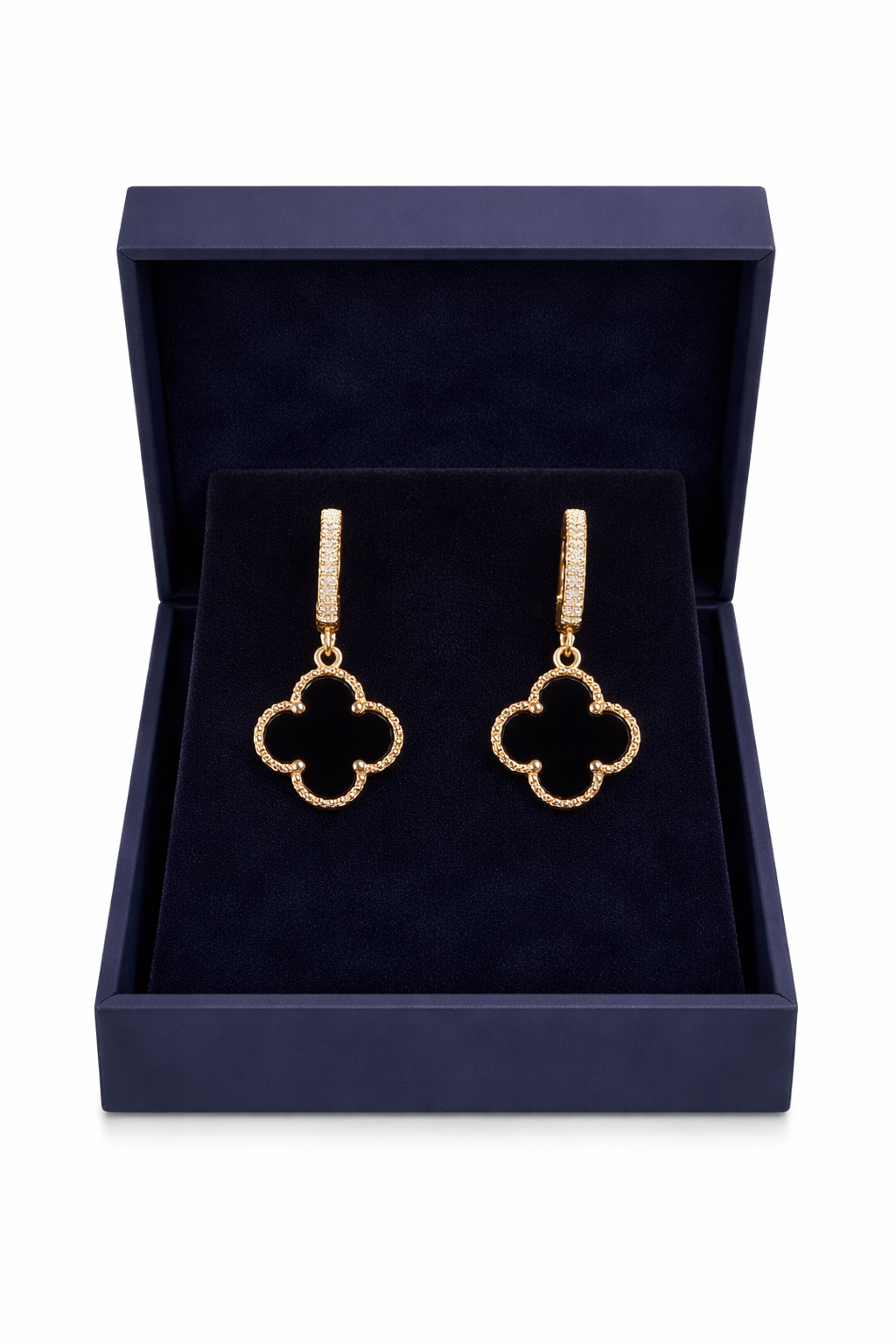 Black Clover Drop Zirconium Earrings